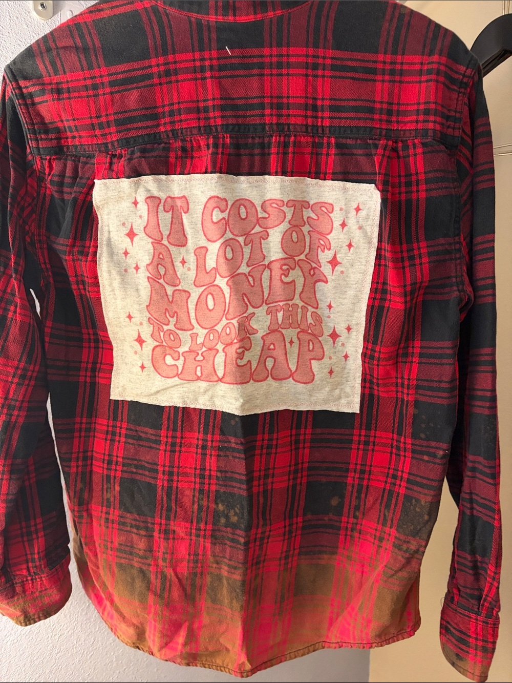 Upcycled “Ode to Dolly” Red and Black Plaid Button-Down Shirt